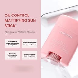 Celimax Oil Control Sun Stick SPF50+ PA++++: control de grasa, matificante, no comedogénico, resistente al sudor y prueba de difuminado de poros completada