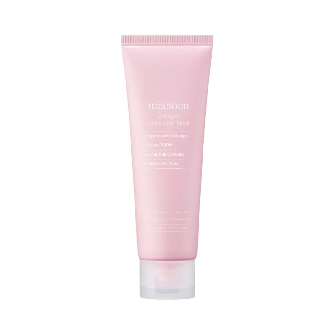 Mixsoon Collagen Glass Skin Mask con colágeno hidrolizado, Phyto-PDRN, complejo de 9 péptidos y ácido hialurónico, mascarilla coreana reafirmante para piel efecto vidrio