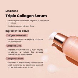Medicube Triple Collagen Serum con colágeno hidrolizado, colágeno atelo y colágeno soluble, sérum coreano antiedad para firmeza, elasticidad e hidratación profunda
