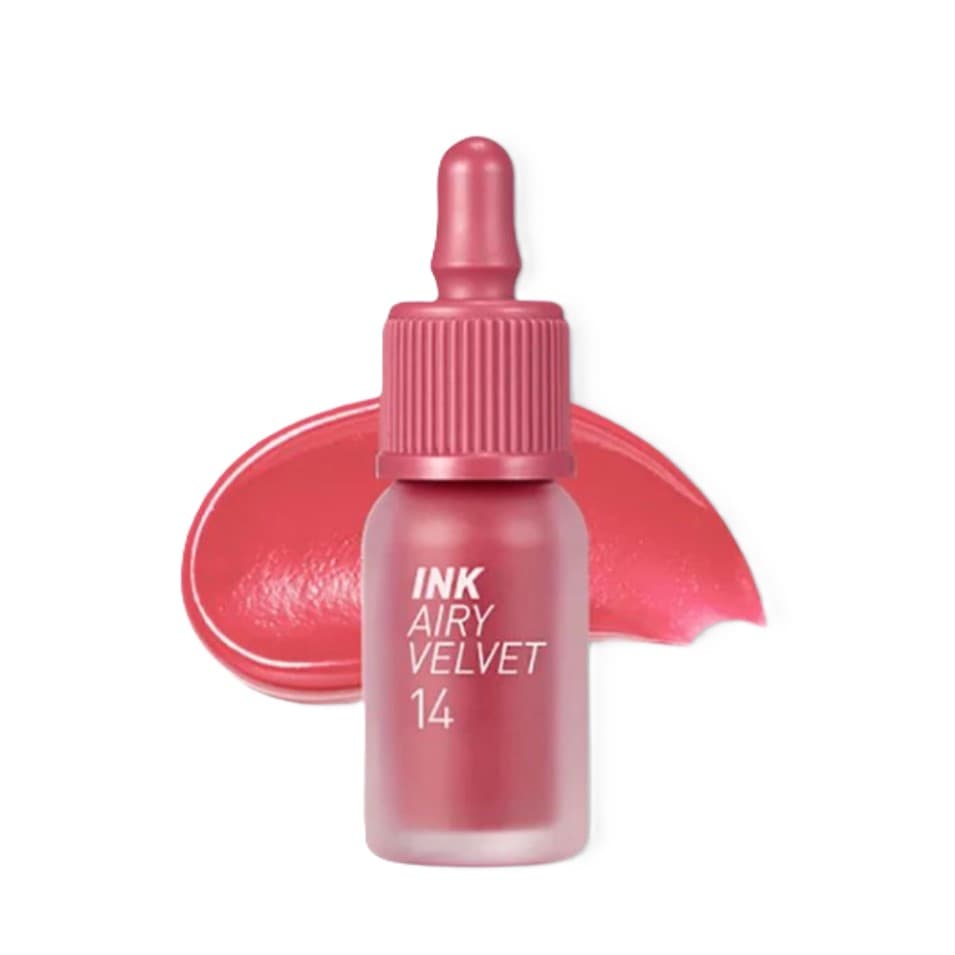 Peripera Ink Airy Velvet tono 14 con swipe de color rosa satinado — labial tinte coreano en Perú
